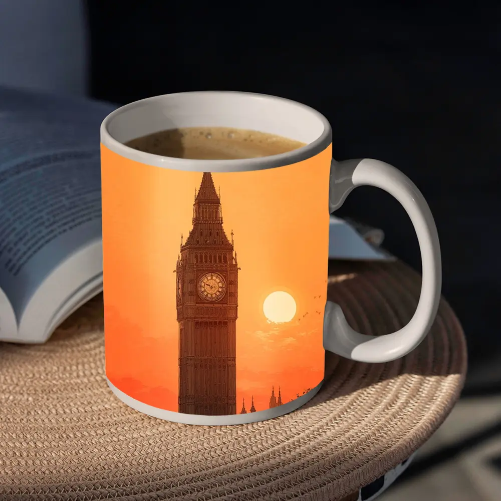 Big Ben London Sunset Orange Sky Art – Mugs