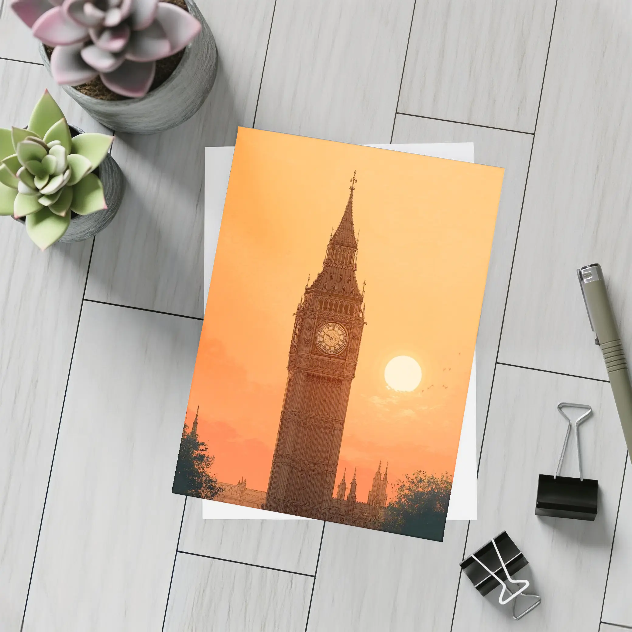 Big Ben London Sunset Orange Sky Art – Postcards