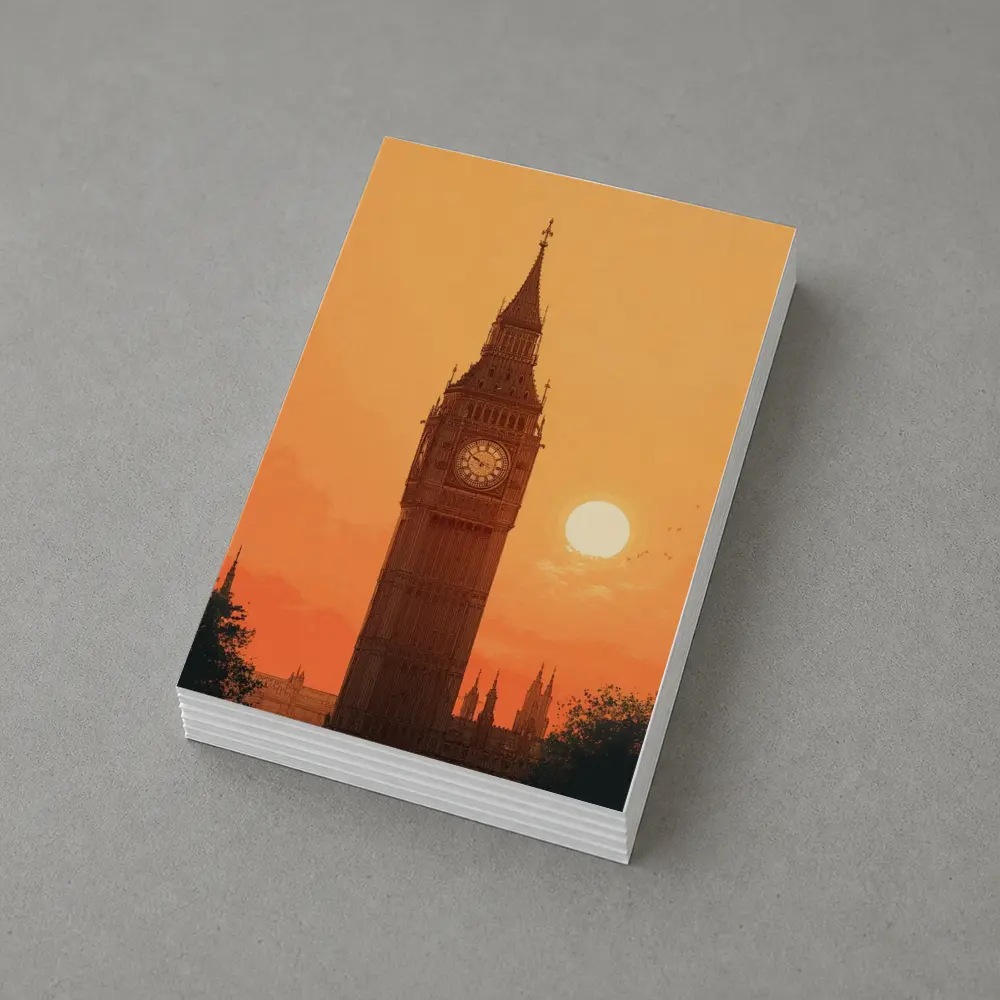 Big Ben London Sunset Orange Sky Art – Postcards