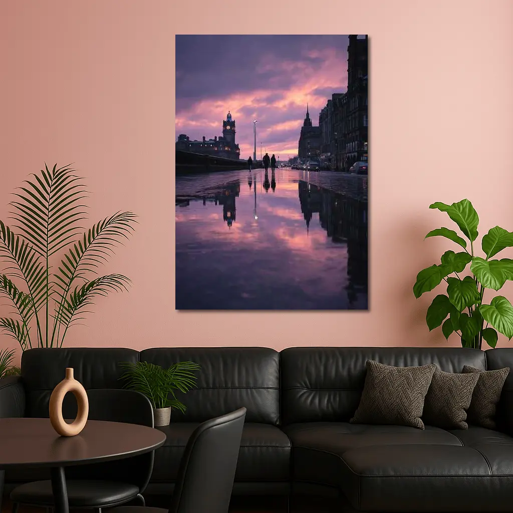 Edinburgh Princes Street Rainy Purple Sunset – Wall Art