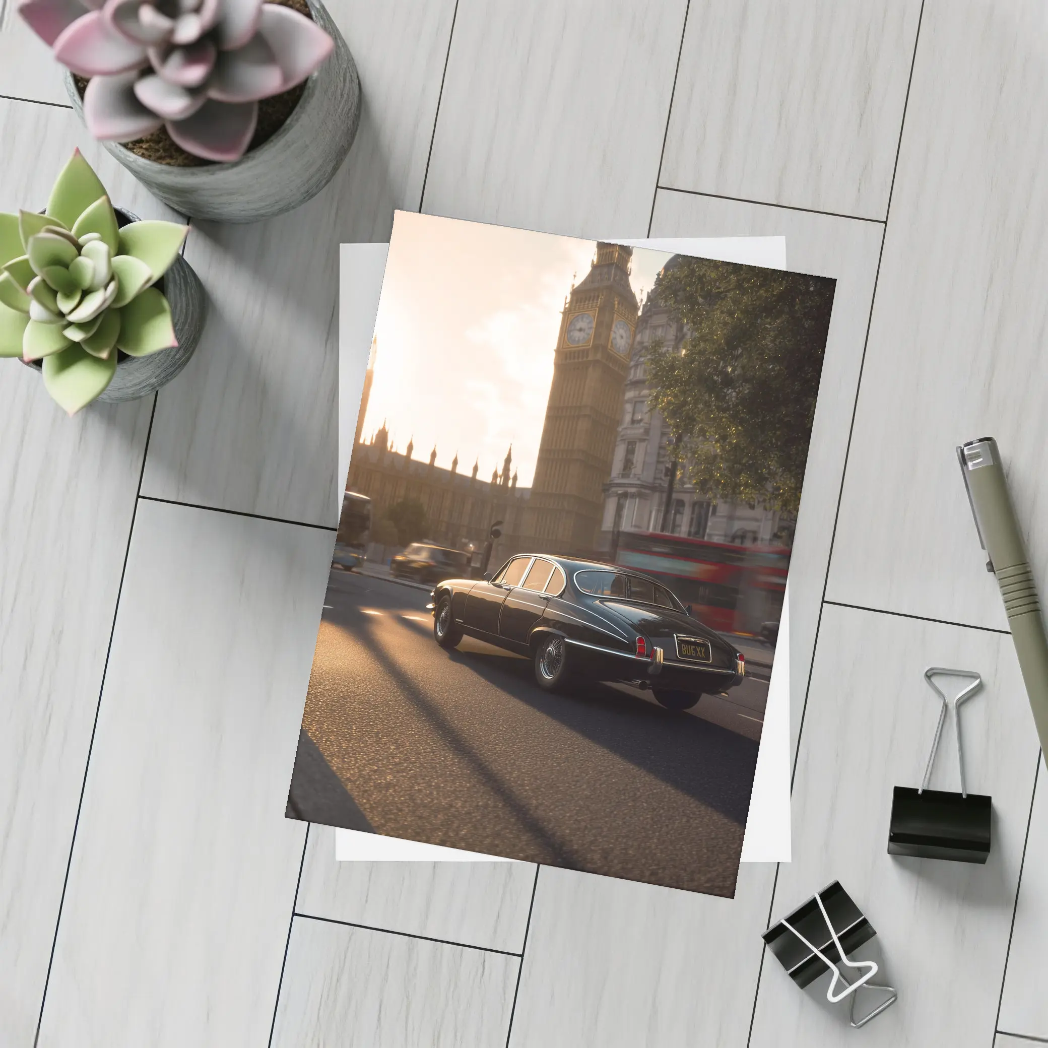 Jaguar E-Type Classic Car Big Ben London – Postcards