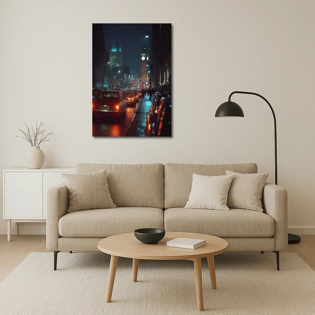 London Big Ben Night Rainy Street Scene – Wall Art