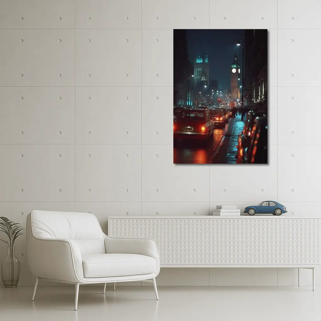 London Big Ben Night Rainy Street Scene – Wall Art