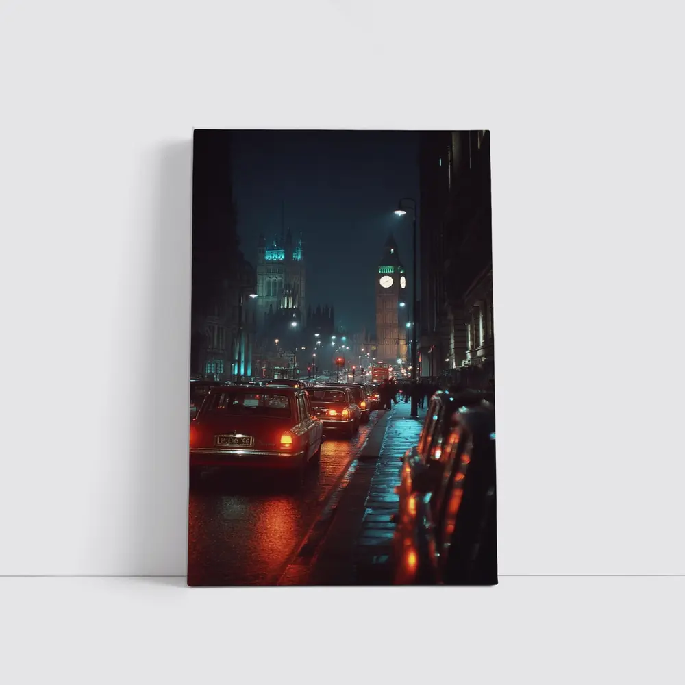 London Big Ben Night Rainy Street Scene – Wall Art