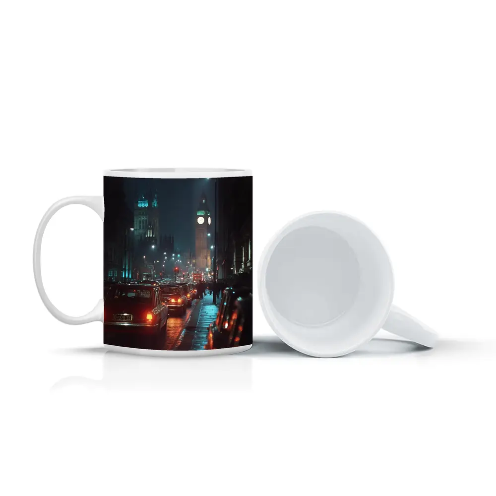 London Big Ben Night Rainy Street Scene – Mugs