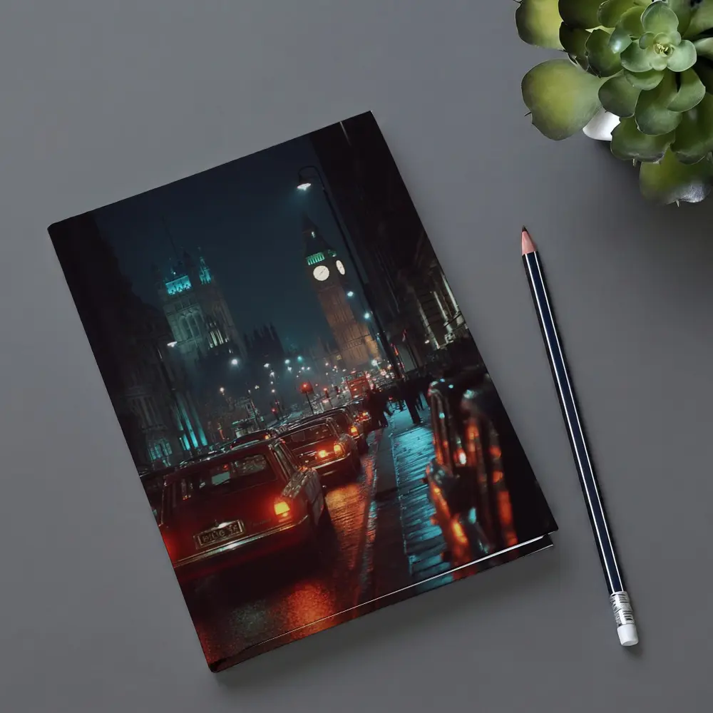 London Big Ben Night Rainy Street Scene – Notebooks
