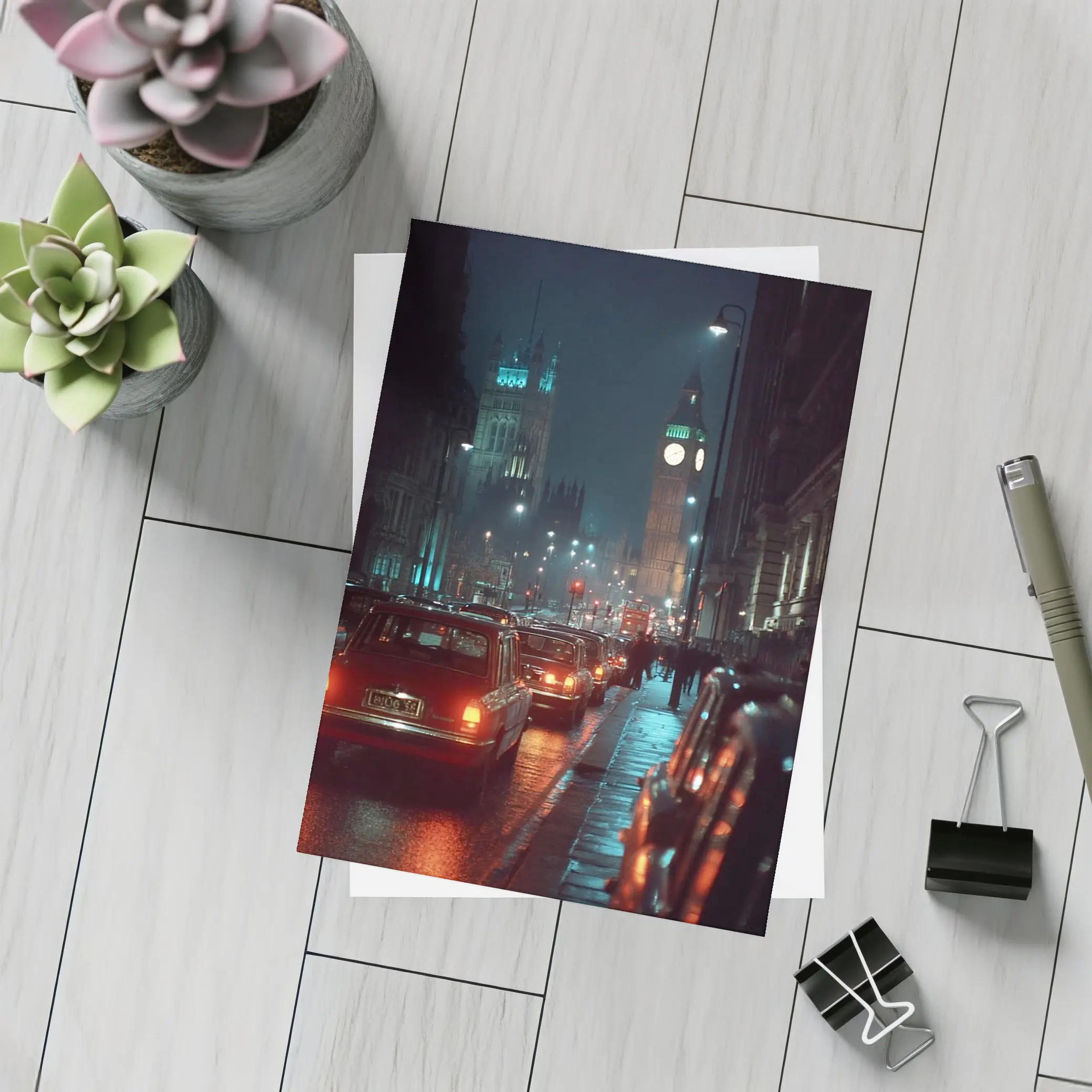 London Big Ben Night Rainy Street Scene – Postcards