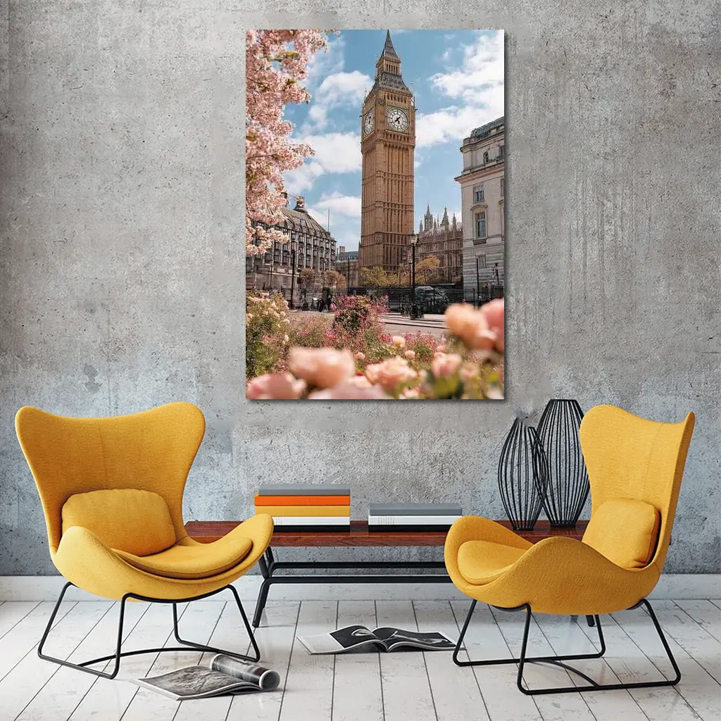 Big Ben London Spring Pink Flowers – Wall Art
