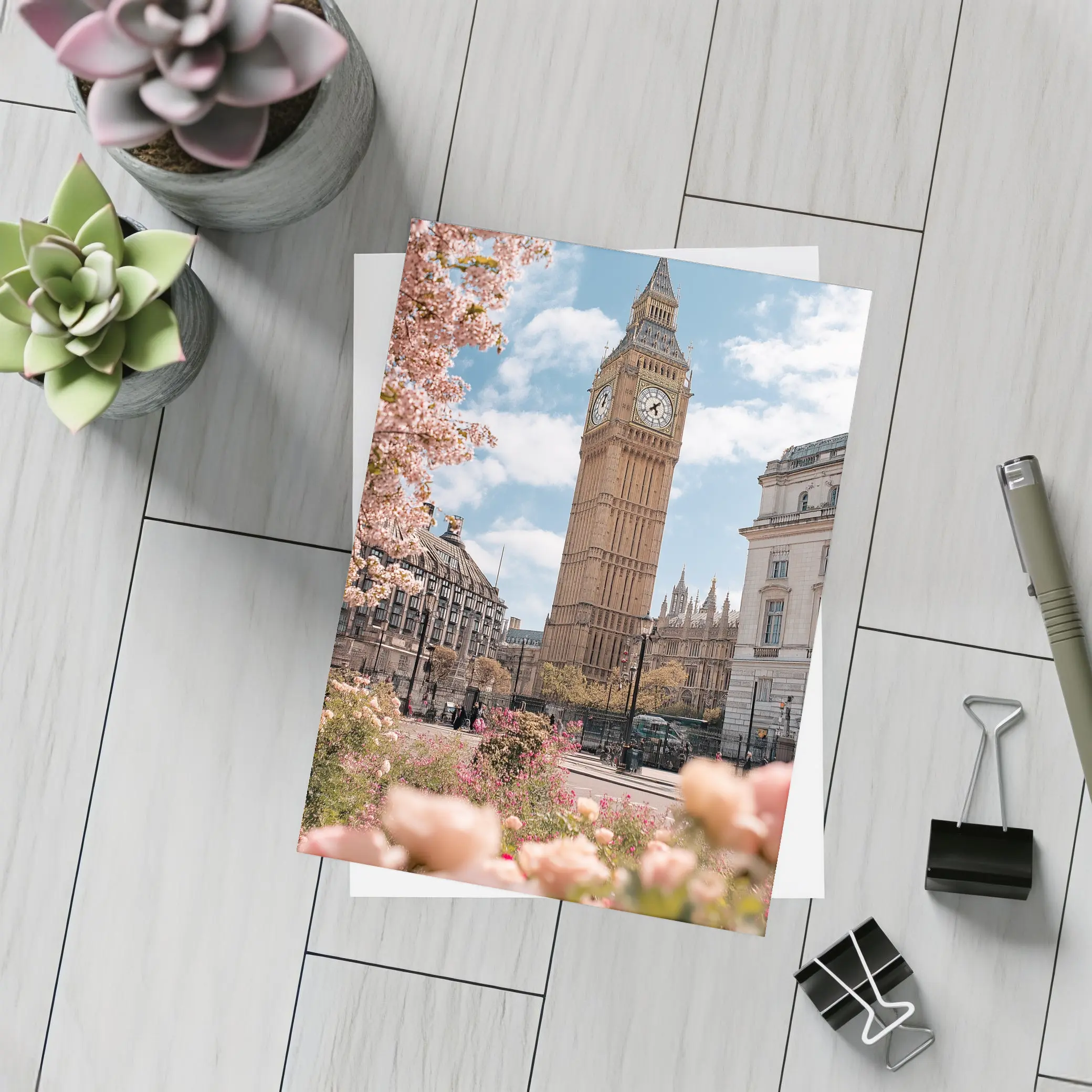 Big Ben London Spring Pink Flowers – Postcards