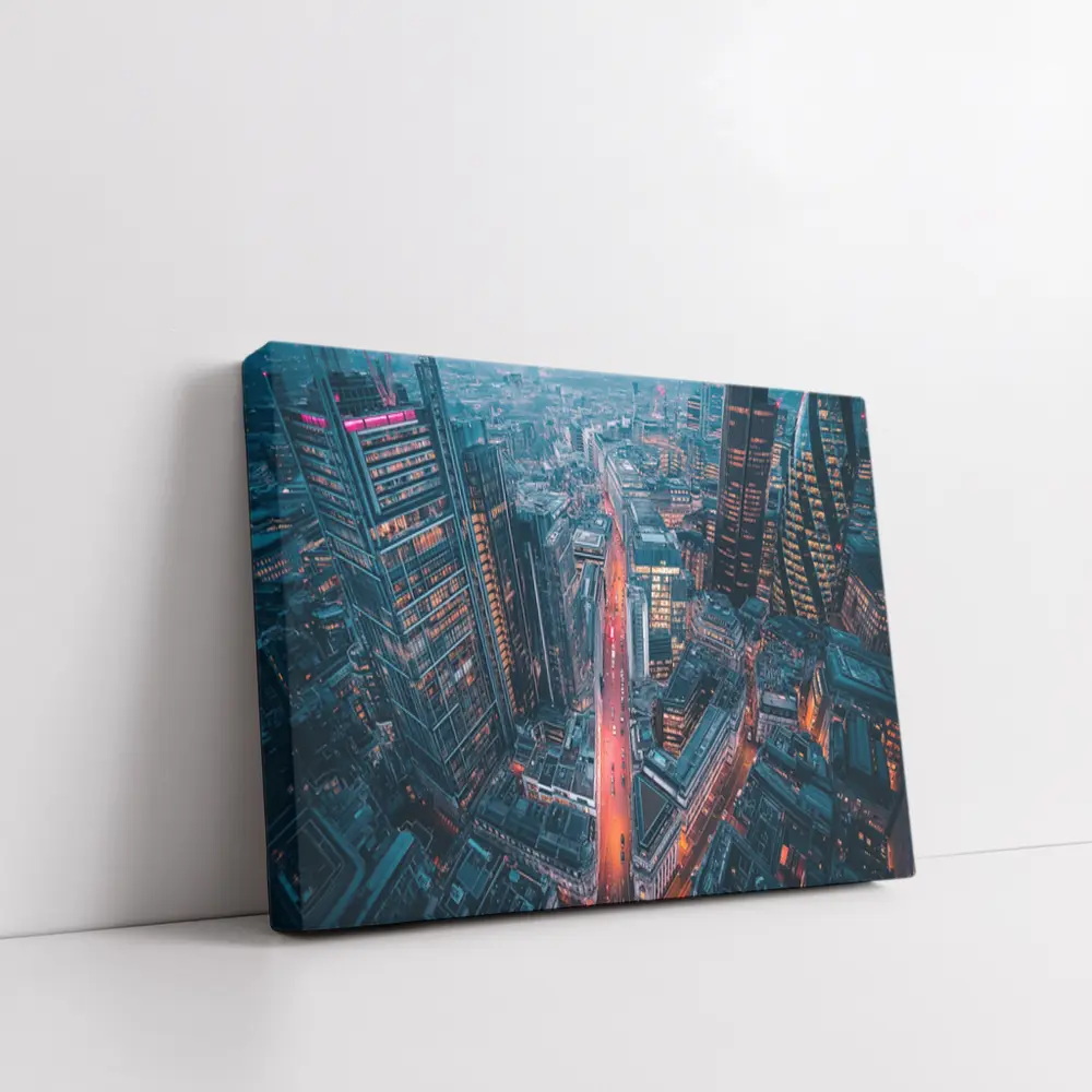 London City Skyline Aerial Dusk View – Wall Art