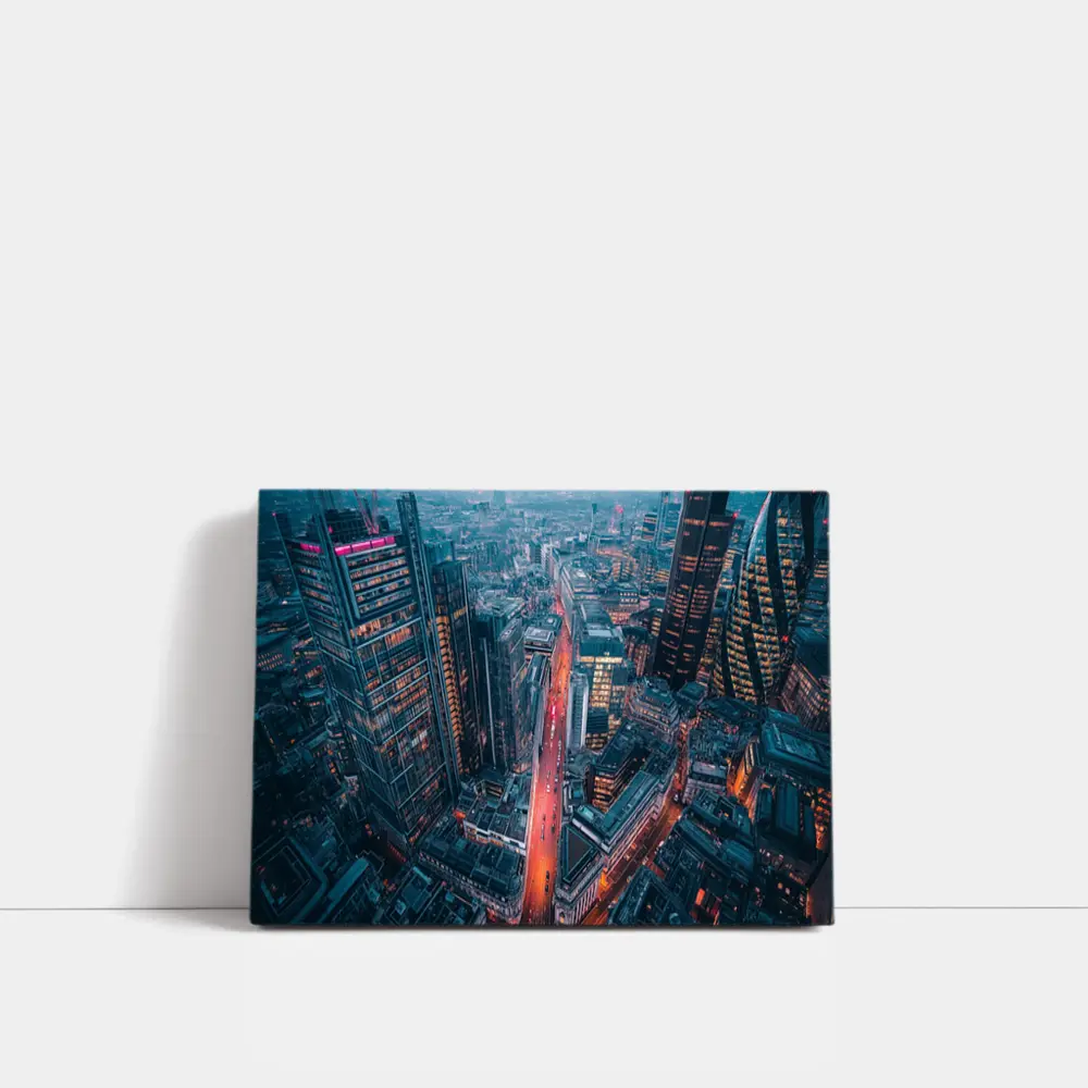 London City Skyline Aerial Dusk View – Wall Art