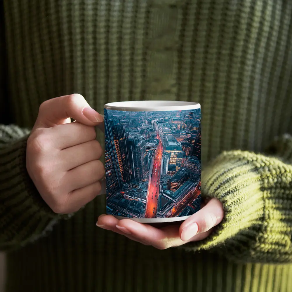 London City Skyline Aerial Dusk View – Mugs
