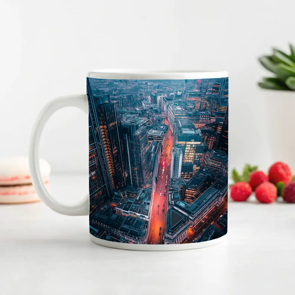 London City Skyline Aerial Dusk View – Mugs