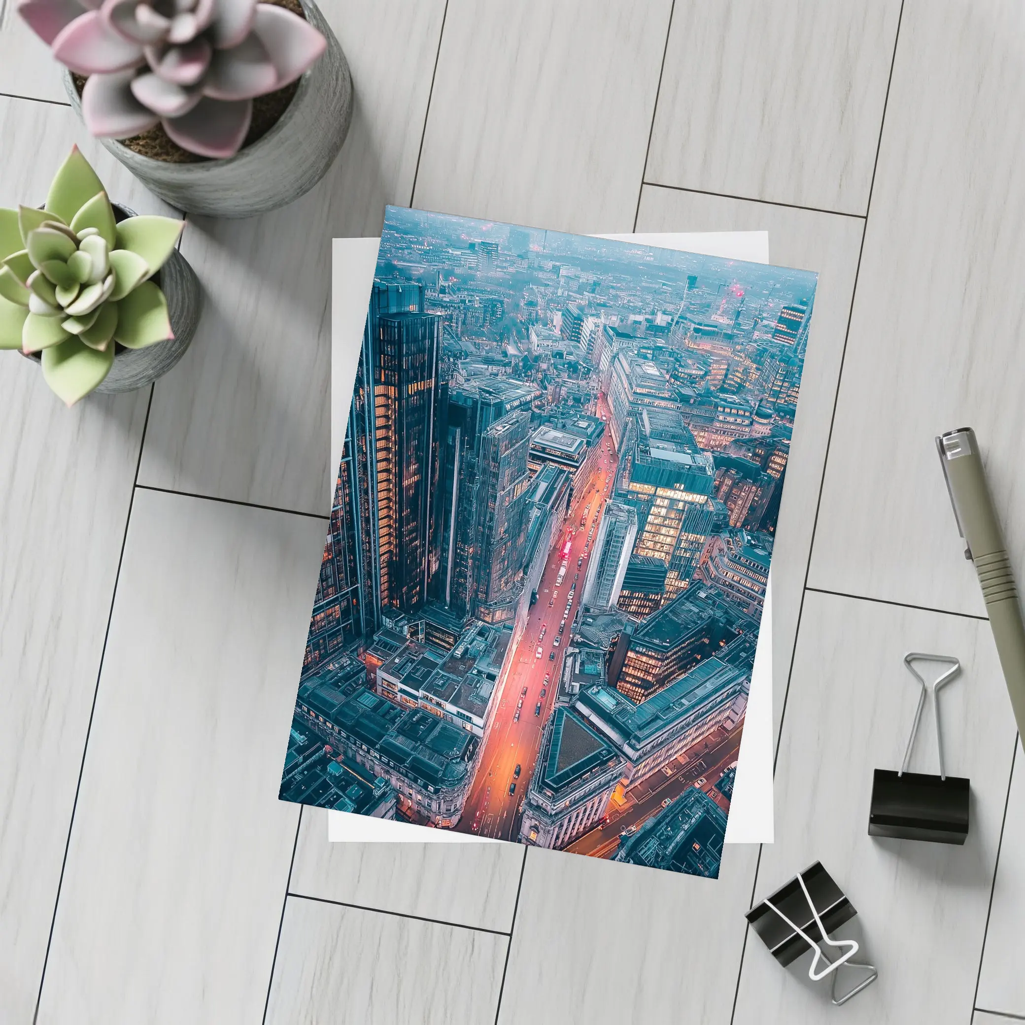 London City Skyline Aerial Dusk View – Postcards