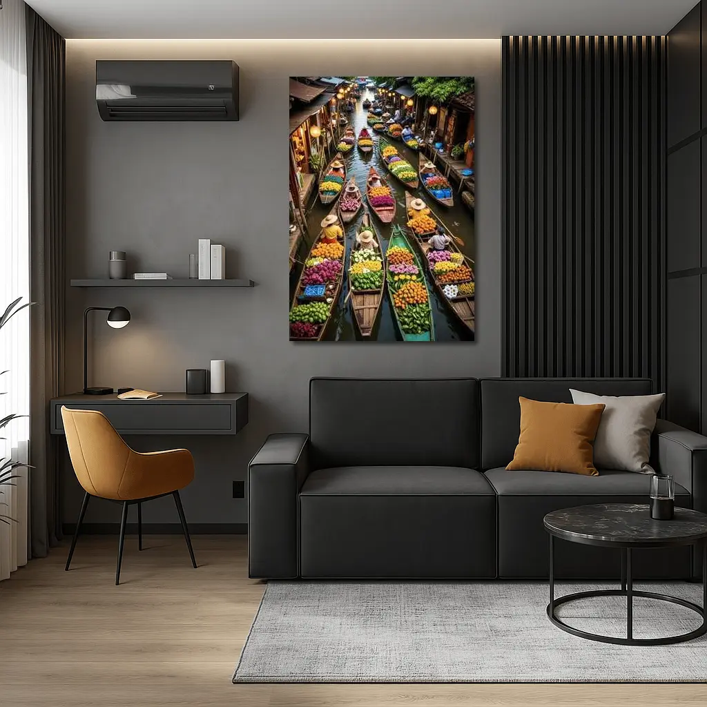 Thailand Floating Market Canal Boats Flowers – Wall Art