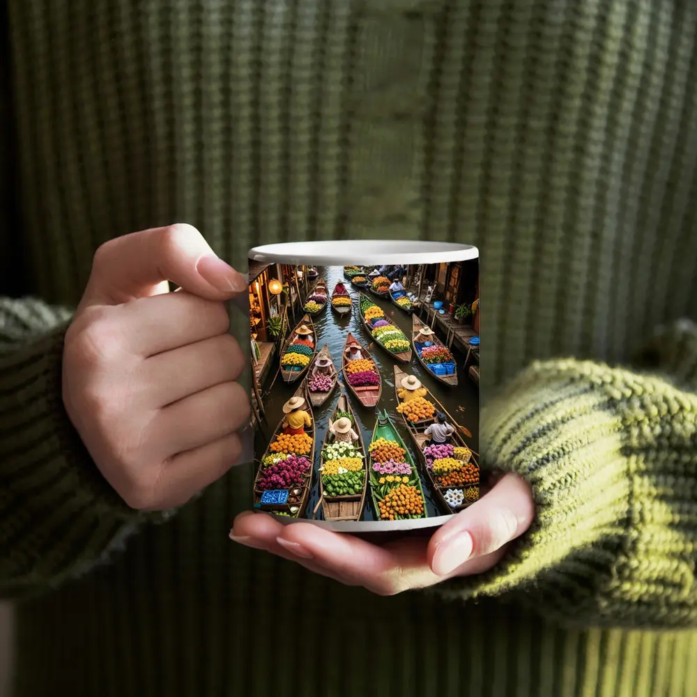 Thailand Floating Market Canal Boats Flowers – Mugs