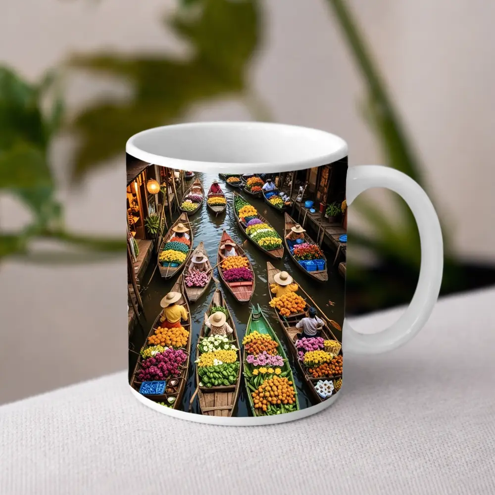 Thailand Floating Market Canal Boats Flowers – Mugs