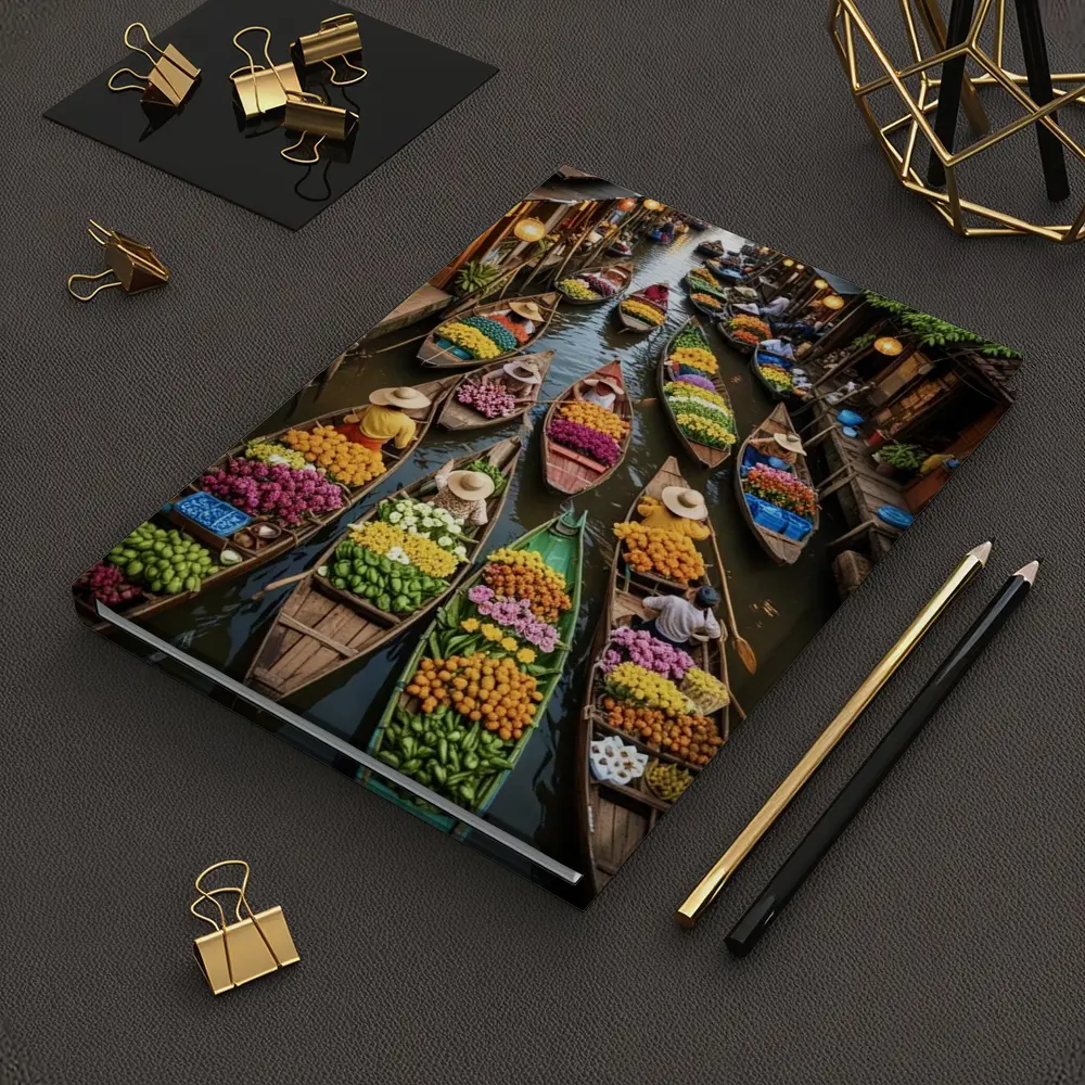 Thailand Floating Market Canal Boats Flowers – Notebooks