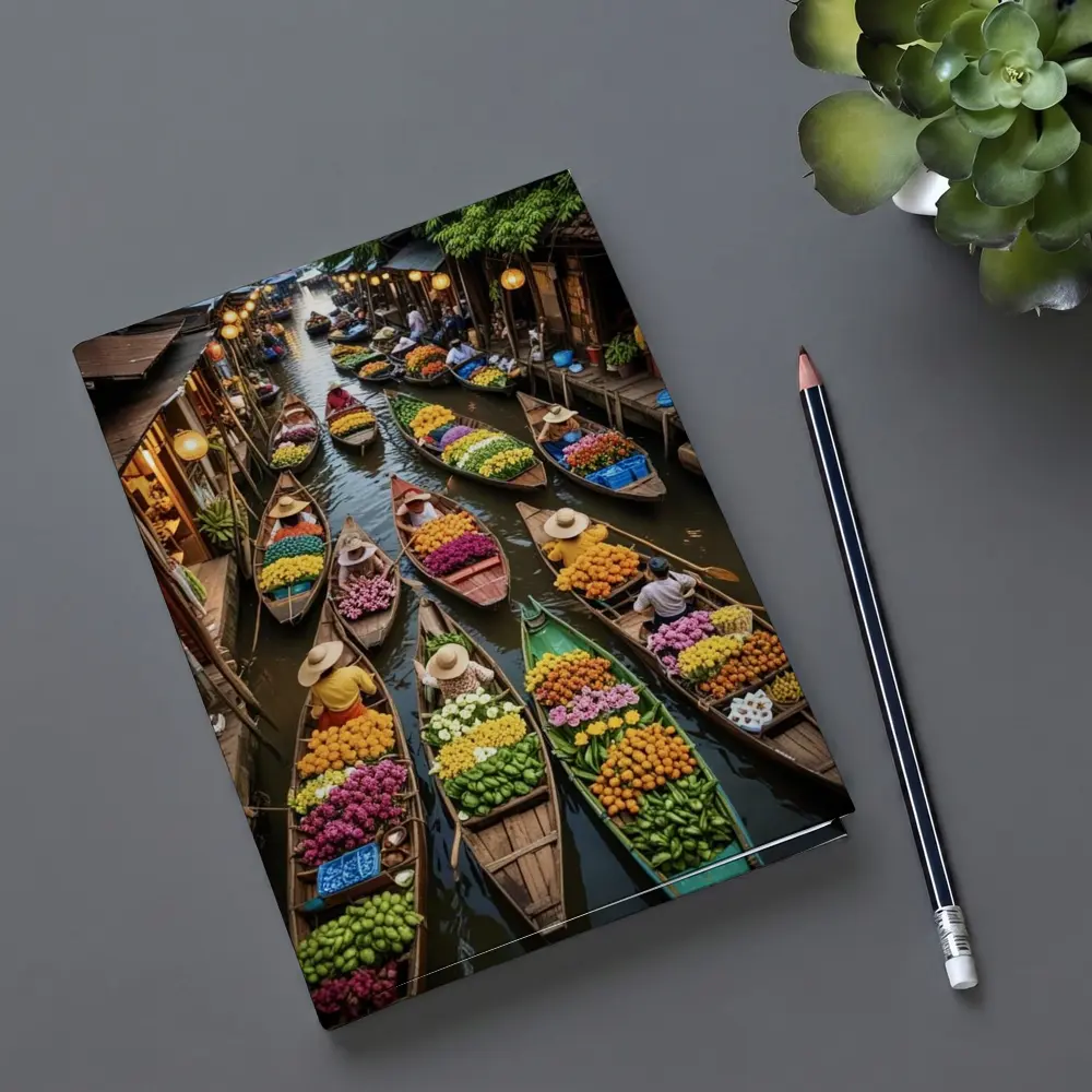 Thailand Floating Market Canal Boats Flowers – Notebooks