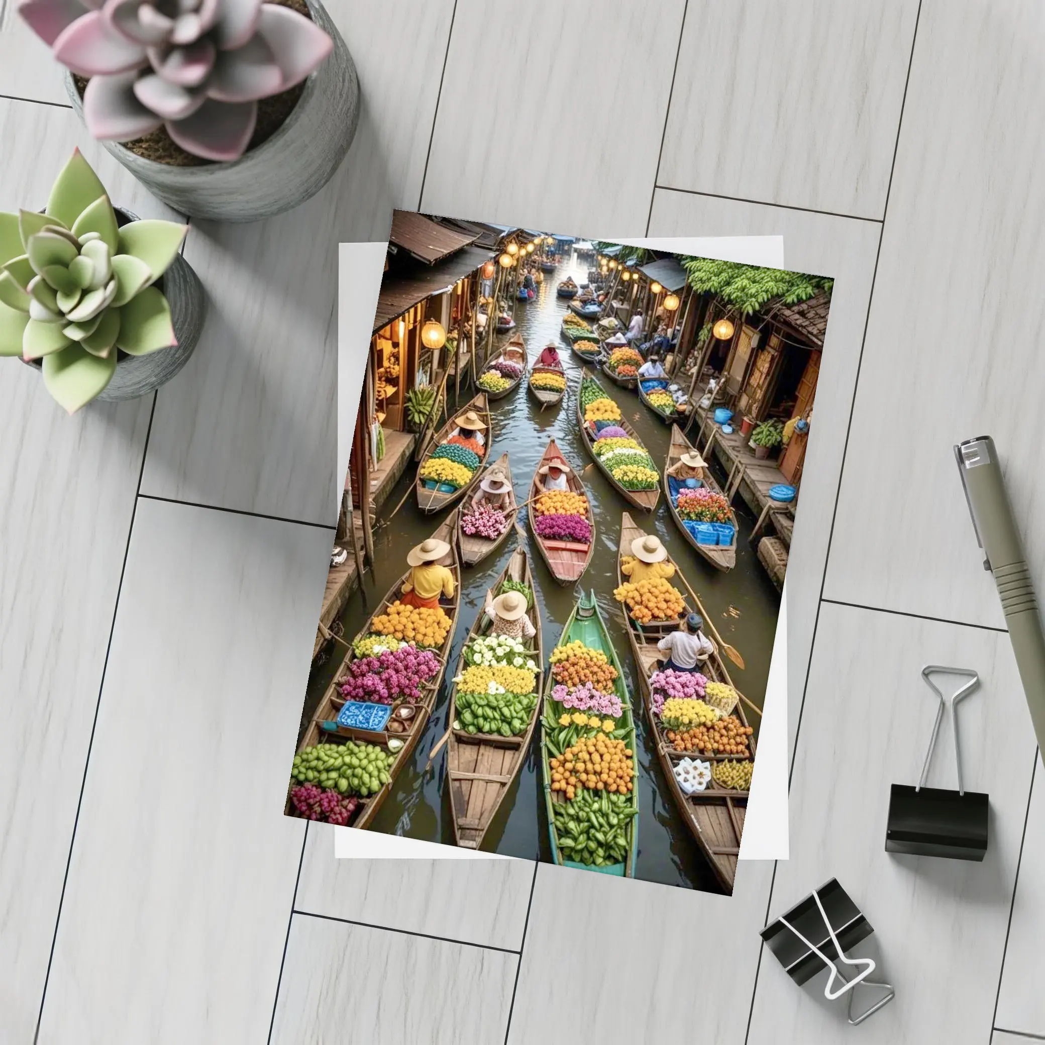 Thailand Floating Market Canal Boats Flowers – Postcards