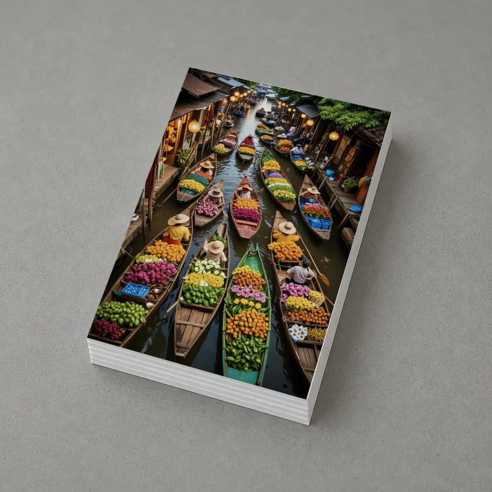 Thailand Floating Market Canal Boats Flowers – Postcards