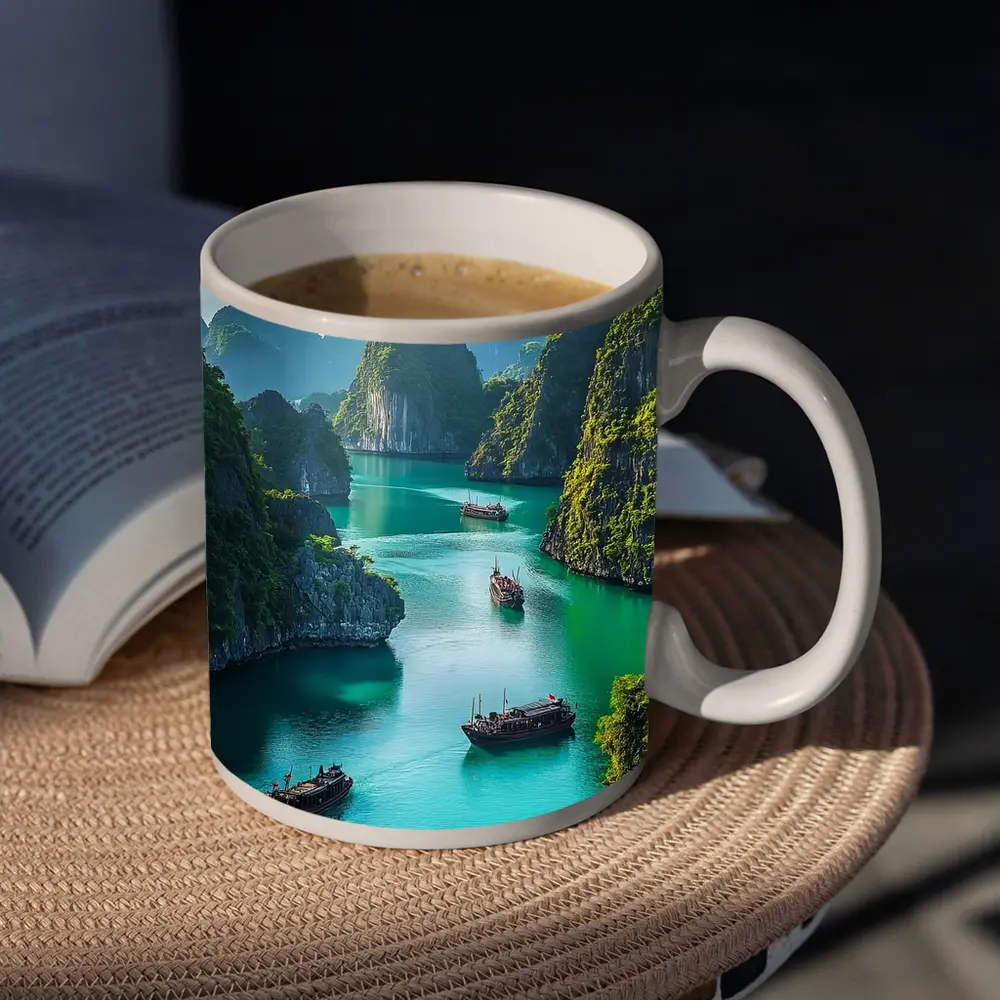 Ha Long Bay Karst Cliffs Traditional Boats Vietnam – Mugs