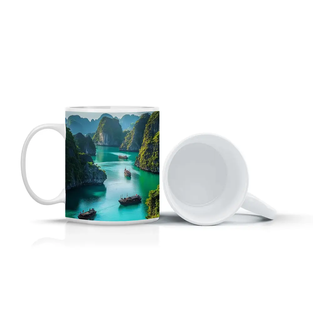 Ha Long Bay Karst Cliffs Traditional Boats Vietnam – Mugs