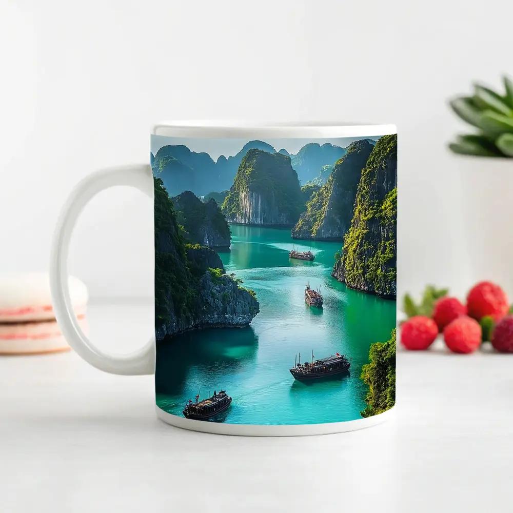 Ha Long Bay Karst Cliffs Traditional Boats Vietnam – Mugs