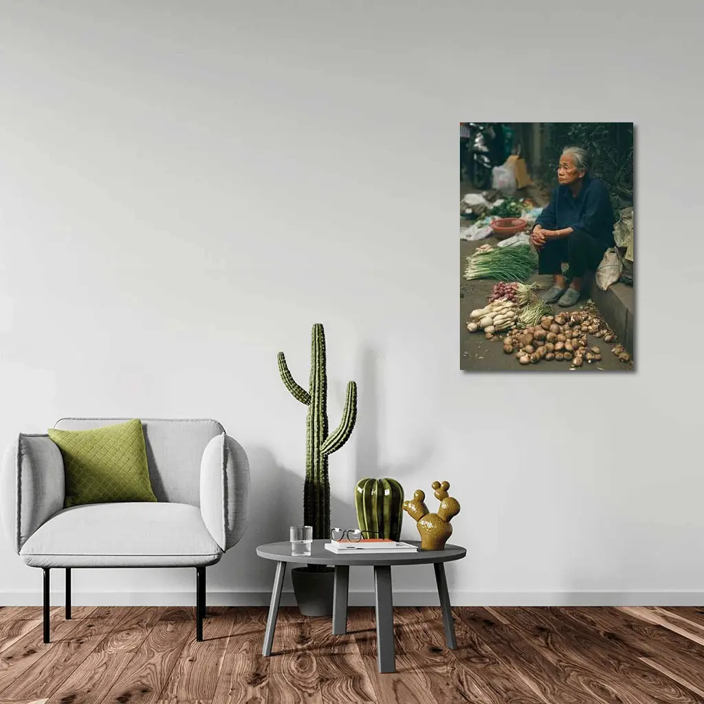 Elderly Woman Selling Vegetables Street Market – Wall Art