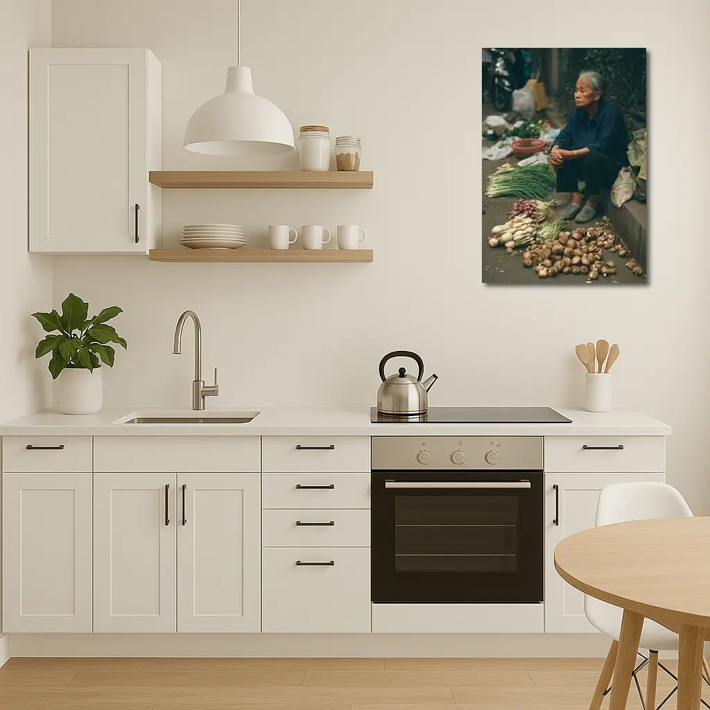 Elderly Woman Selling Vegetables Street Market – Wall Art