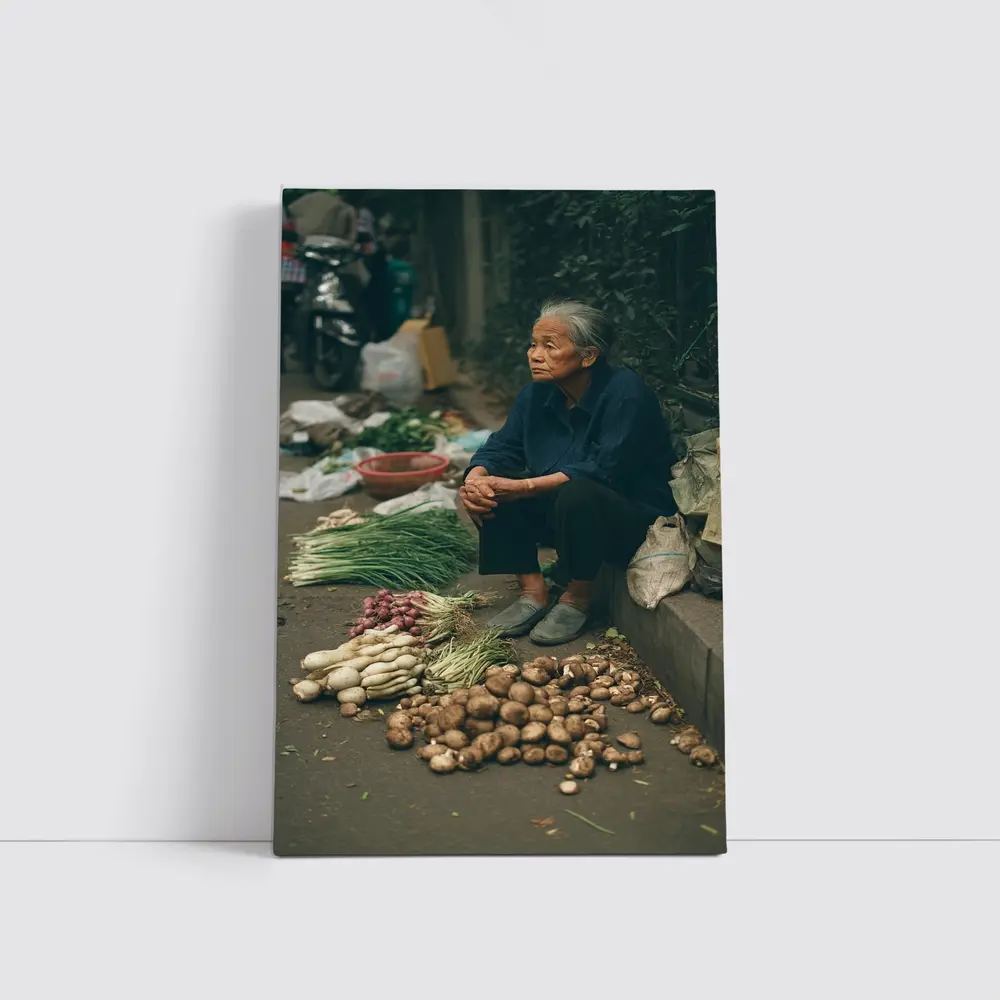 Elderly Woman Selling Vegetables Street Market – Wall Art