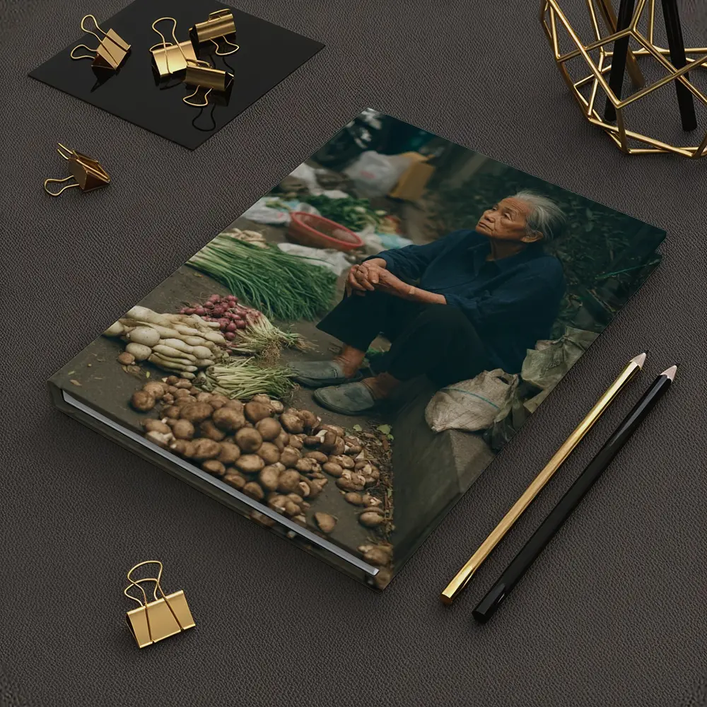 Elderly Woman Selling Vegetables Street Market – Notebooks