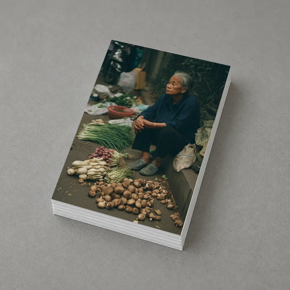 Elderly Woman Selling Vegetables Street Market – Postcards