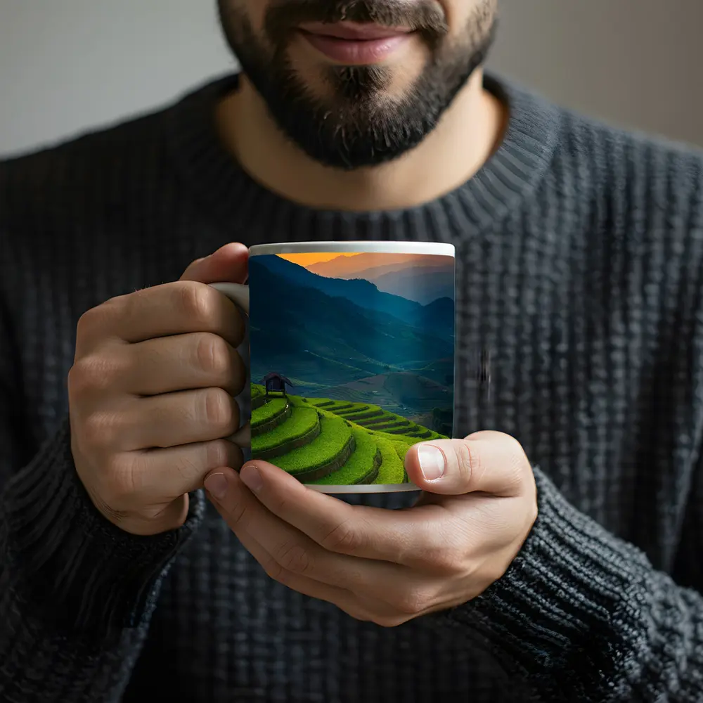 Rice Fields Sunset Mountain Valley Landscape – Mugs