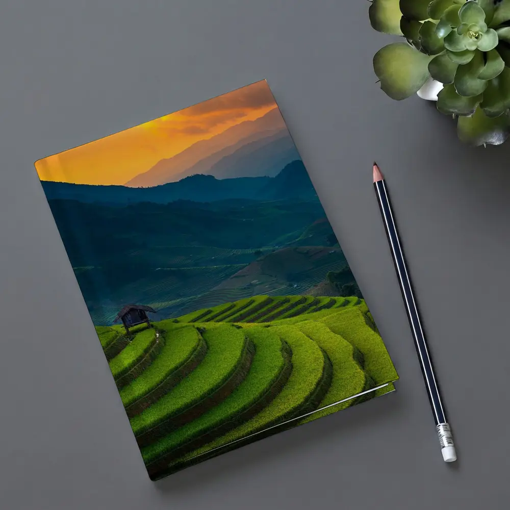 Rice Fields Sunset Mountain Valley Landscape – Notebooks