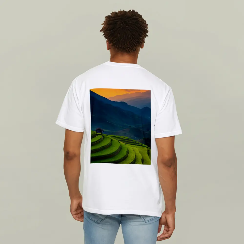 Rice Fields Sunset Mountain Valley Landscape – T-Shirts