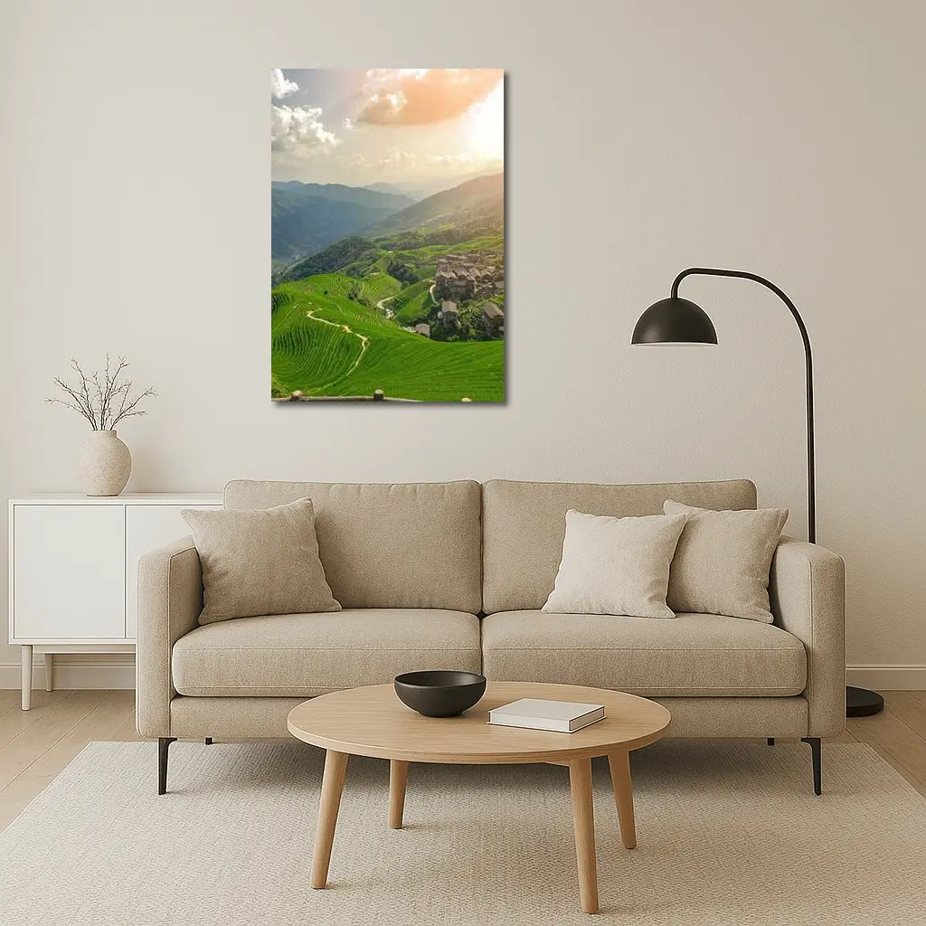 Green Rice Terraces Mountain Village China – Wall Art