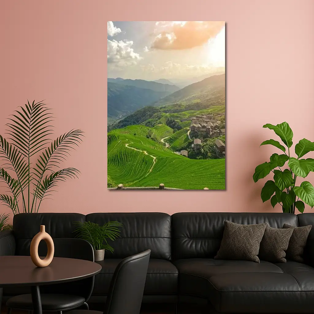 Green Rice Terraces Mountain Village China – Wall Art