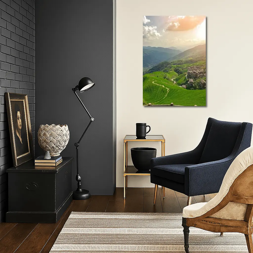 Green Rice Terraces Mountain Village China – Wall Art