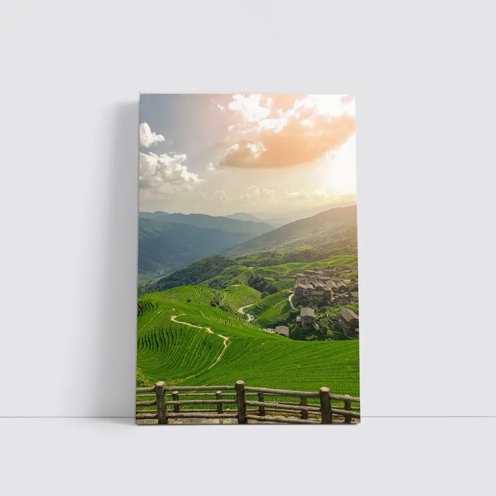 Green Rice Terraces Mountain Village China – Wall Art