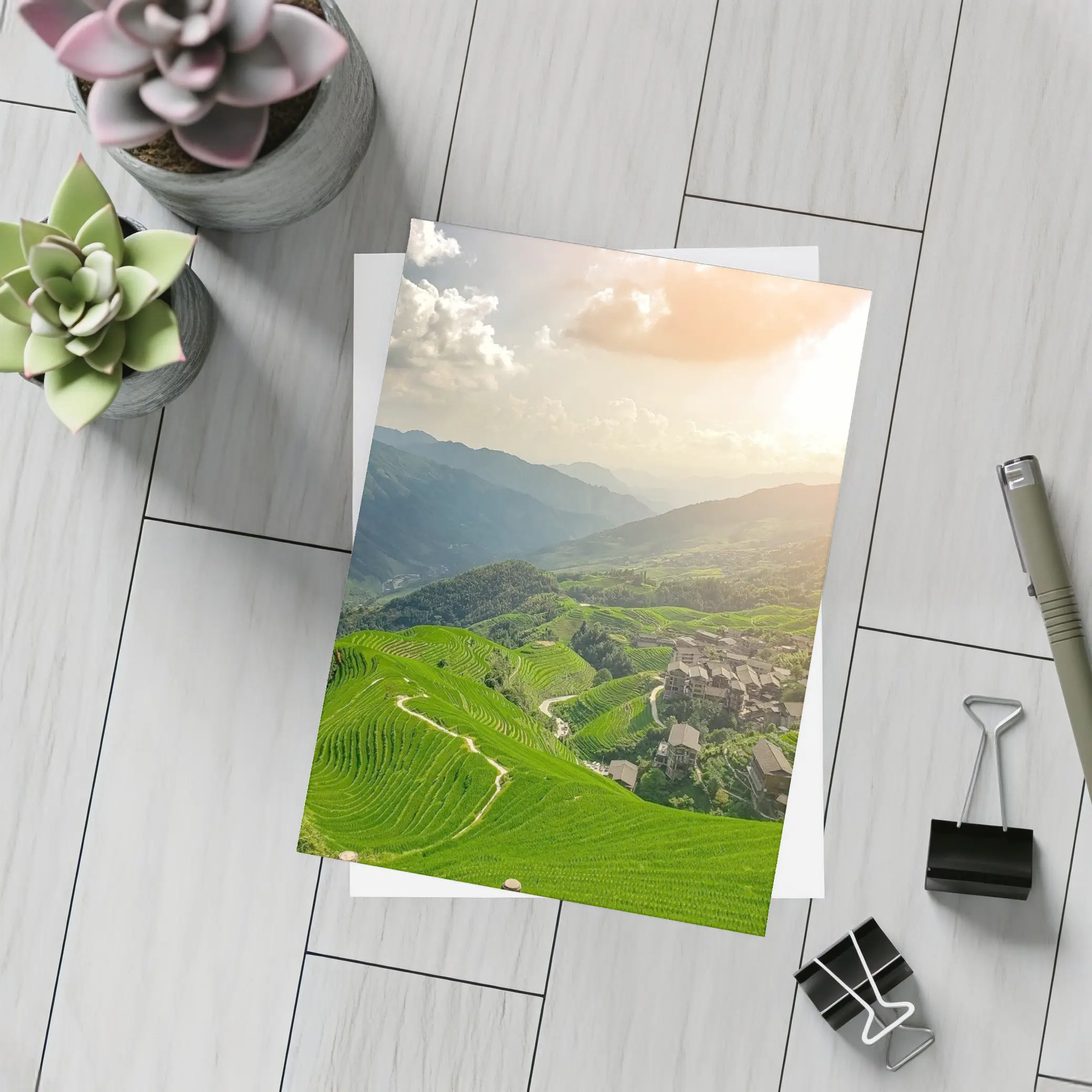 Green Rice Terraces Mountain Village China – Postcards
