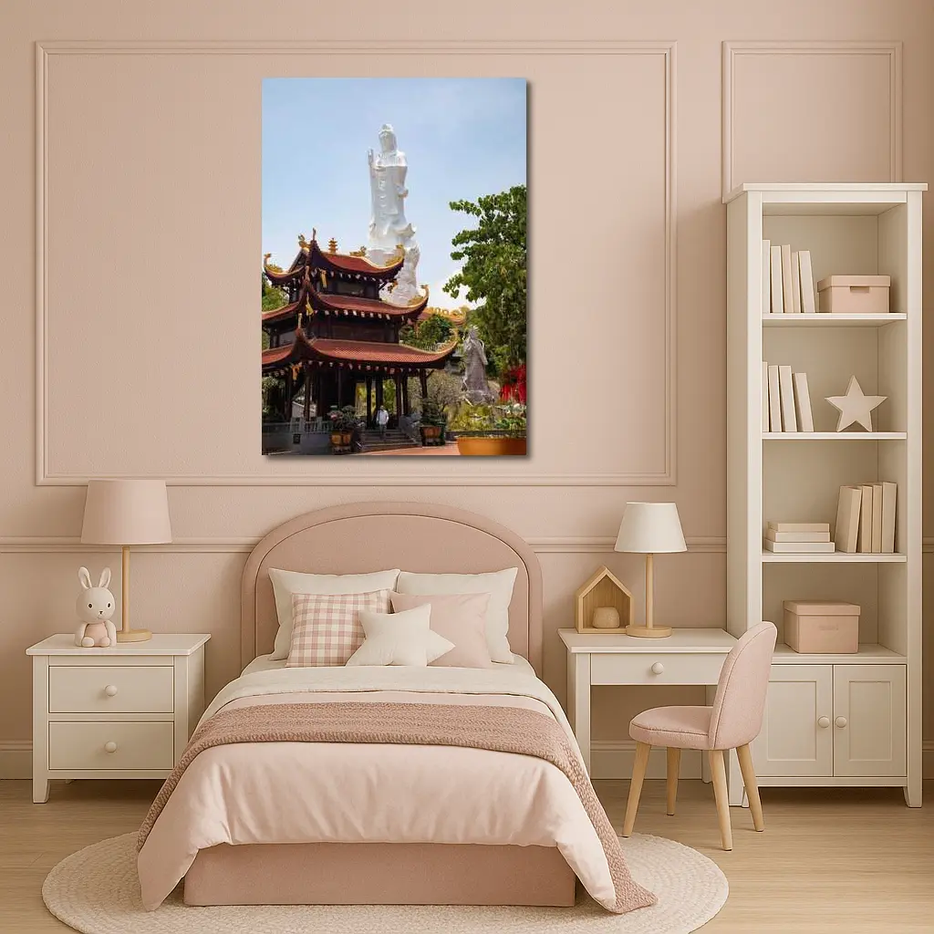 Guanyin Statue Buddhist Temple Vietnam Blue Sky – Wall Art