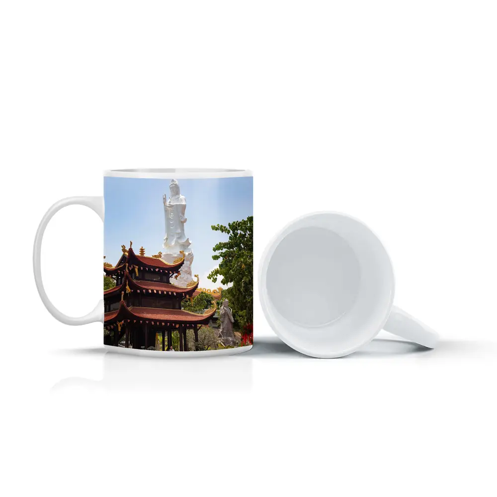 Guanyin Statue Buddhist Temple Vietnam Blue Sky – Mugs