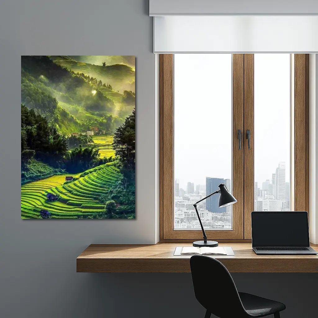 Terraced Rice Fields Green Mountain Valley – Wall Art