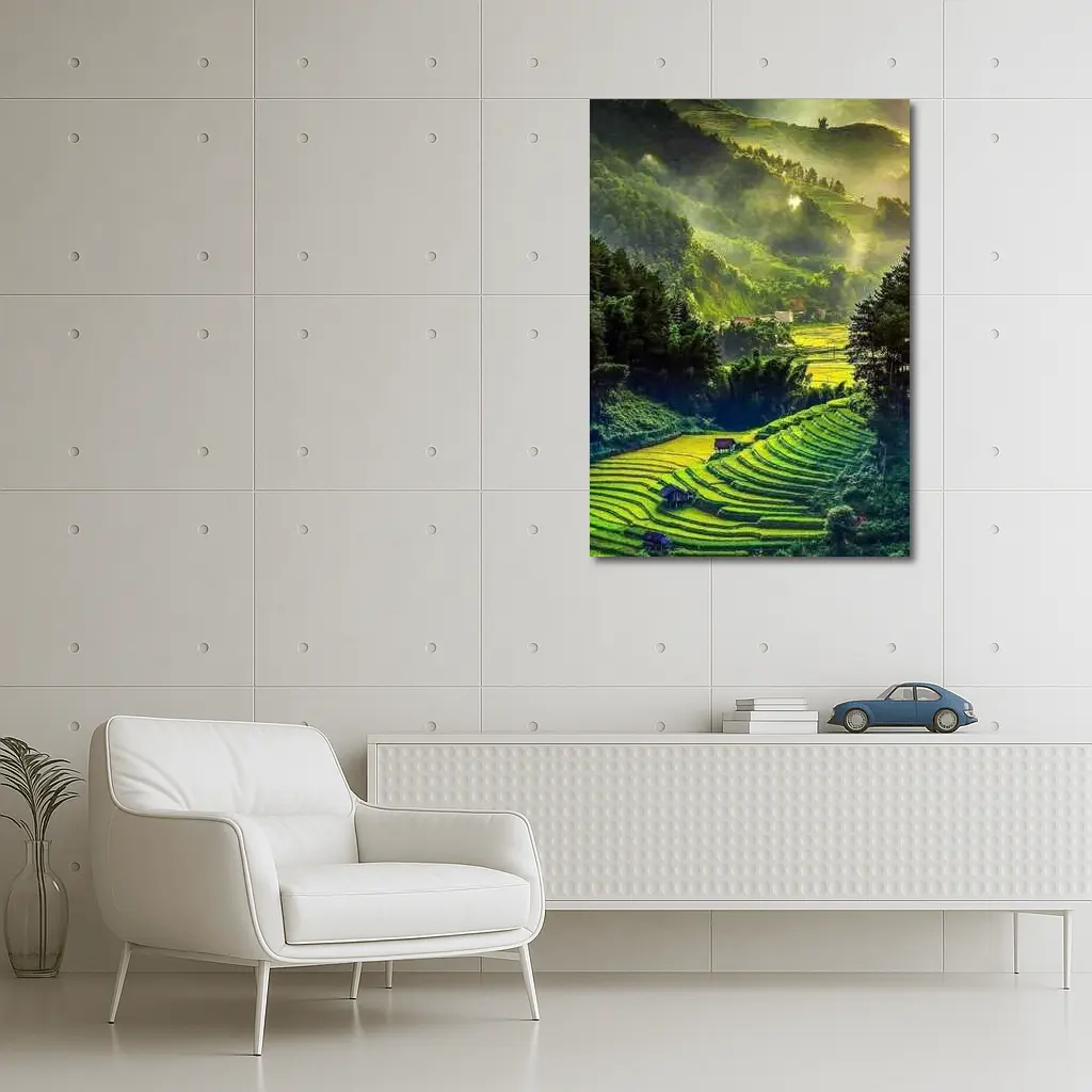 Terraced Rice Fields Green Mountain Valley – Wall Art
