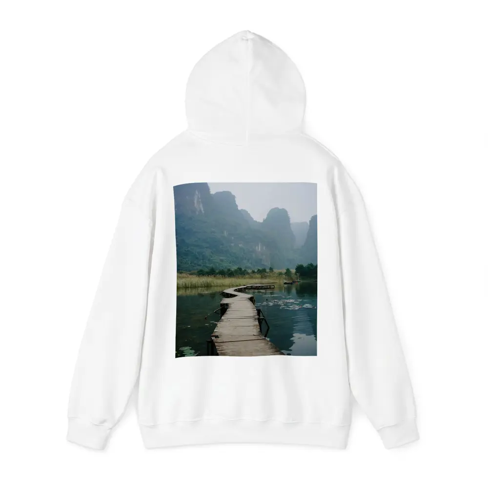 Wooden Dock Karst Mountains Misty Lake – Hoodies