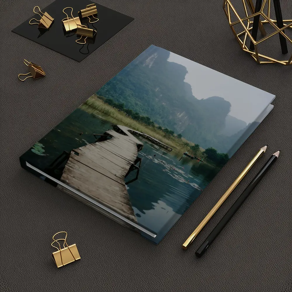 Wooden Dock Karst Mountains Misty Lake – Notebooks