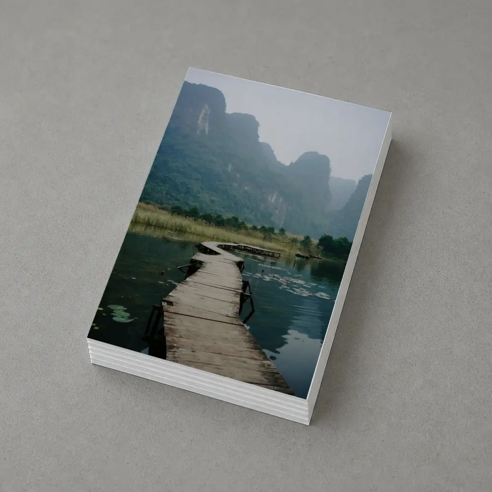 Wooden Dock Karst Mountains Misty Lake – Postcards
