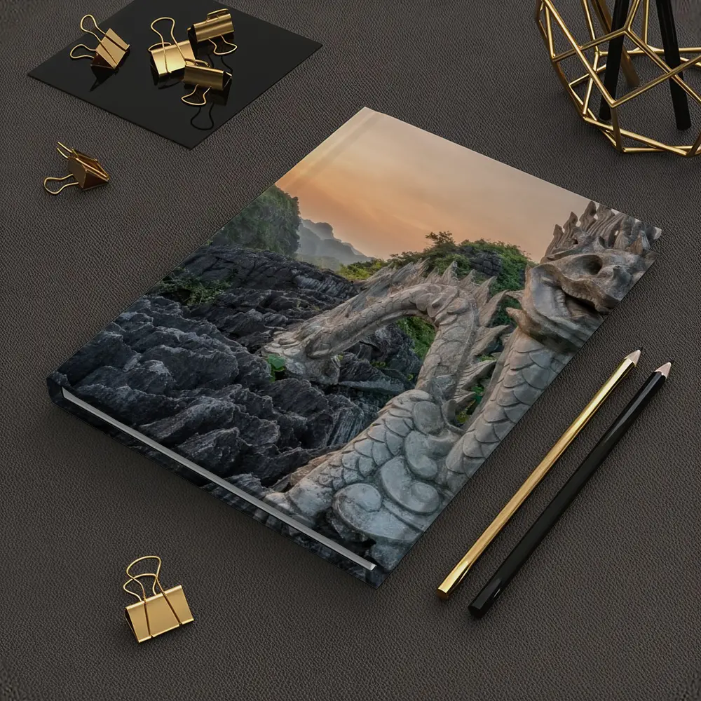 Dragon Statue Rocky Karst Mountains Sunset Vietnam – Notebooks