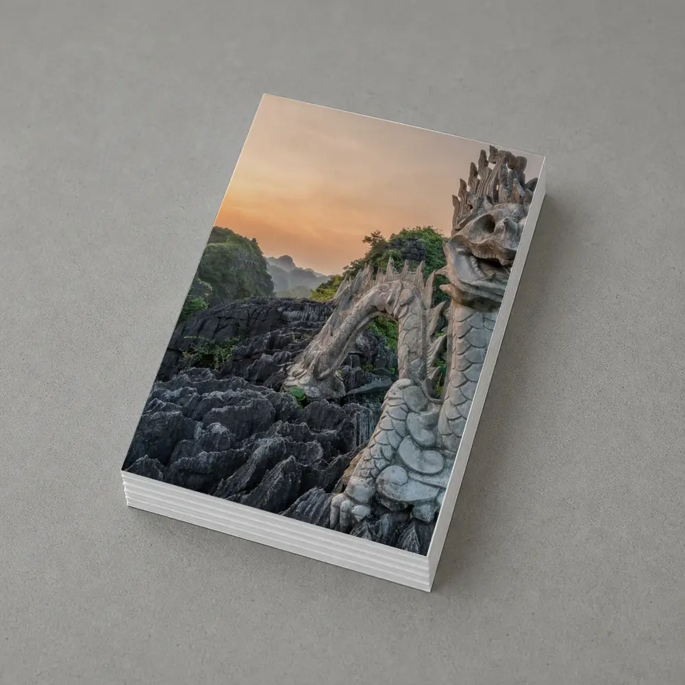 Dragon Statue Rocky Karst Mountains Sunset Vietnam – Postcards